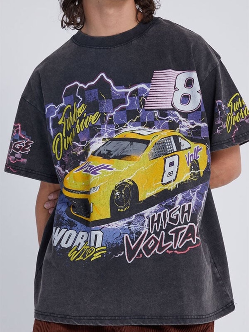 PacSun Turbo Overdrive Racing Graphic T-Shirt Washed Black High Voltage Men’s